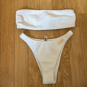 Solid and Striped Strapless Bathing Suit Set